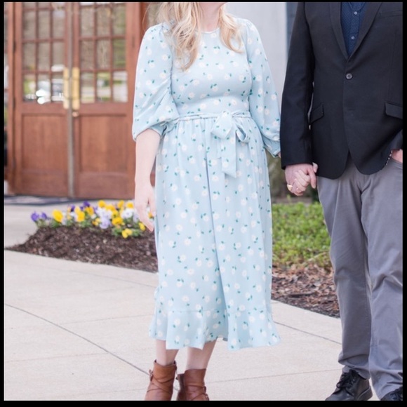 Kate Spade Dancing Aster Spring Floral Dress | Smocked Tie Waist | Pockets | 8 - Picture 13 of 14